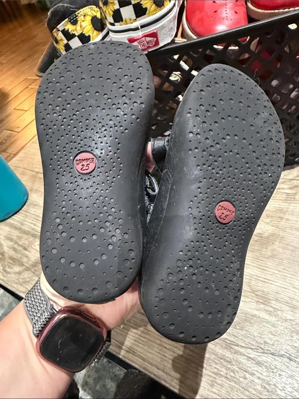 Camper Kids Black Mary Jane Shoes with Cat Embroidery